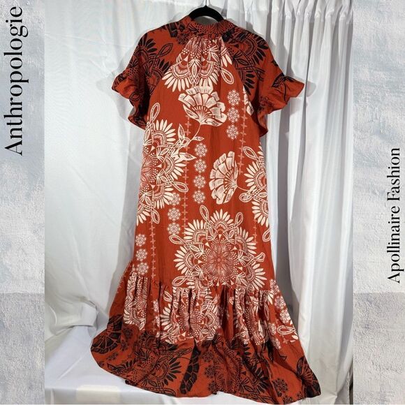 ANTHROPOLOGIE RUFFLED SLEEVES MAXI DRESS SMALL IN CRIMSON NWOT - Picture 6 of 7